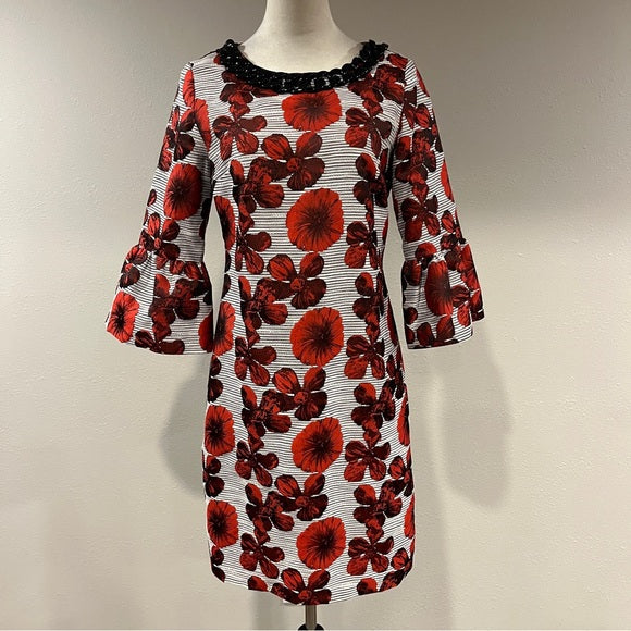 Karl Lagerfeld Red and Black Floral mini Dress with chain details