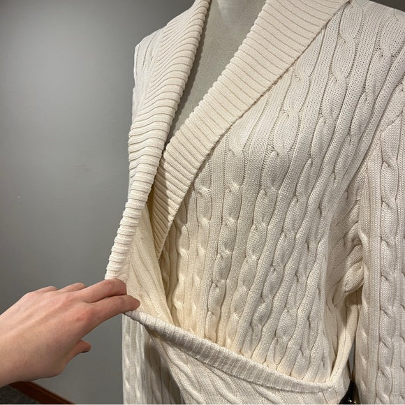 RALPH LAUREN cream Cable-knit Buckle-trim Sweater Dress size XXL