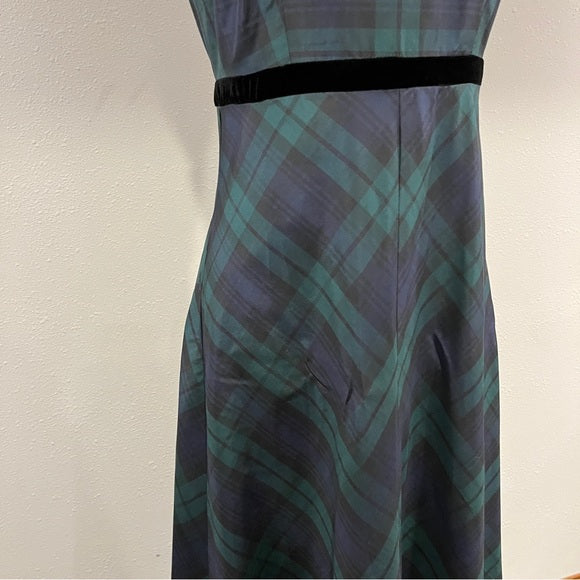 Talbots BLACK WATCH PLAID holiday strapless maxi silk dress size 8