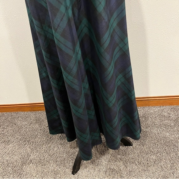Talbots BLACK WATCH PLAID holiday strapless maxi silk dress size 8