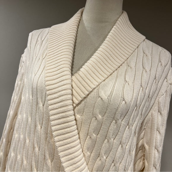 RALPH LAUREN cream Cable-knit Buckle-trim Sweater Dress size XXL