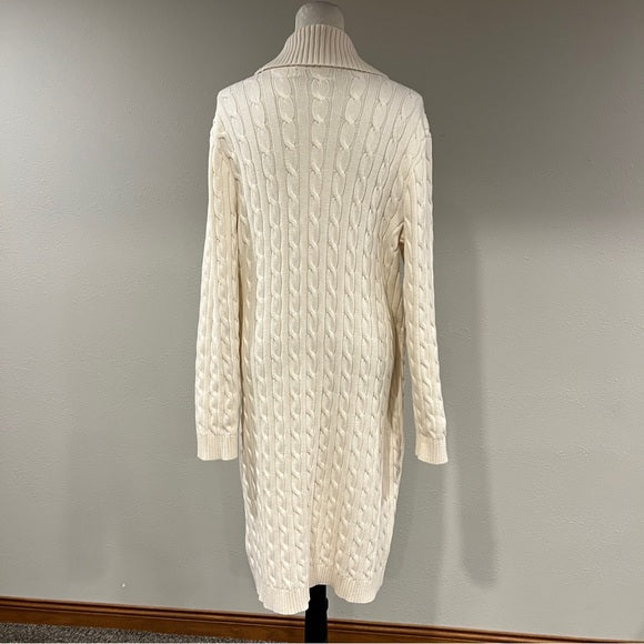 RALPH LAUREN cream Cable-knit Buckle-trim Sweater Dress size XXL