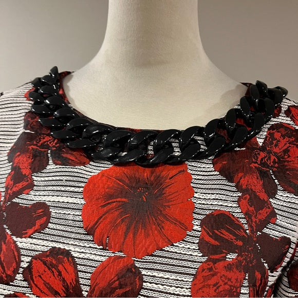 Karl Lagerfeld Red and Black Floral mini Dress with chain details