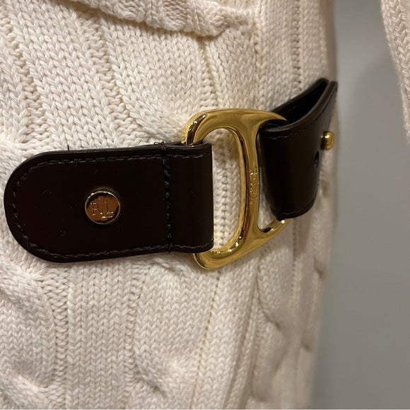 RALPH LAUREN cream Cable-knit Buckle-trim Sweater Dress size XXL